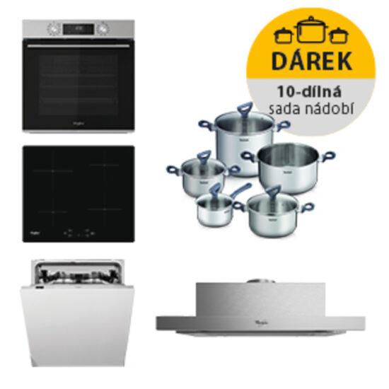 Akční set spotřebičů Whirlpool trouba OMK58CU1SX + indukční deska WSQ7360NE + výsuvný odsavač par AKR7491IX + vestavná myčka nádobí WIC3C26F SETWH29