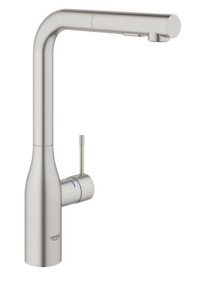 Dřezová baterie Grohe Essence New s vytahovací sprškou supersteel 30270DC0