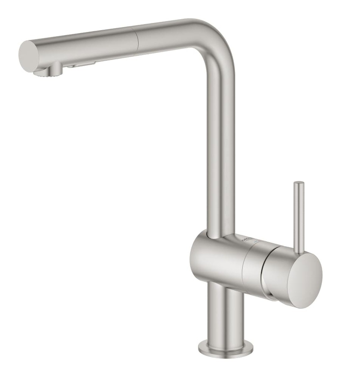 Dřezová baterie Grohe Minta s vytahovací sprškou supersteel 30274DC0