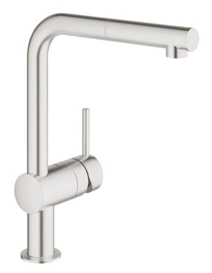 Dřezová baterie Grohe Minta s vytahovací sprškou supersteel 32168DC0