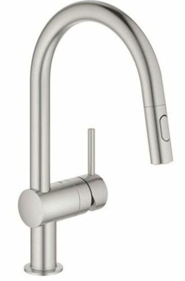 Dřezová baterie Grohe Minta s vytahovací sprškou supersteel 32321DC2